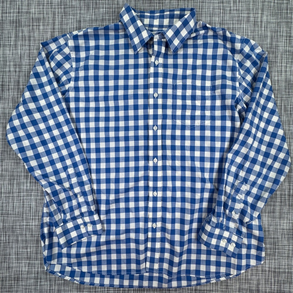 LL Bean Men's Shirt Traditional Fit Gingham Check Cotton Blue White XL Regular